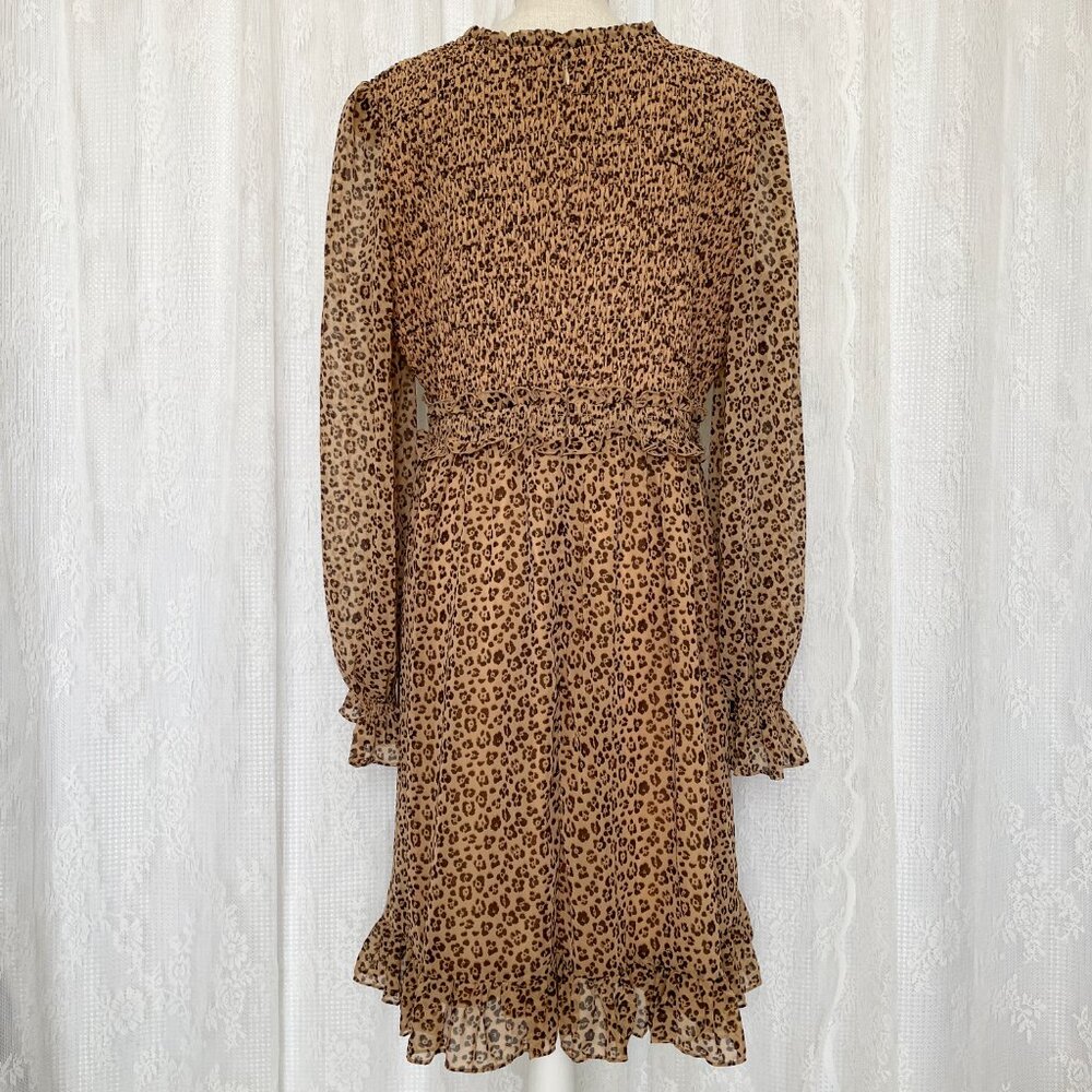 Rachel Parcell Women's Smocked Dress XXL Cheetah Ruffle Flowy Mini Long Sleeve - Picture 4 of 7